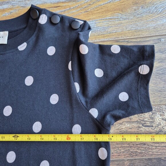 SEZANE Emy Polka Dot Tee-Shirt Dress Crew Neck Short Sleeve Black Ecru - Picture 13 of 14